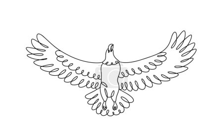 Ilustración de Un águila se eleva en el cielo con sus alas extendidas. Un gran ave de presa vuela en el aire. Ilustración vectorial. Imágenes producidas sin el uso de ningún tipo de software de IA en cualquier etapa. - Imagen libre de derechos