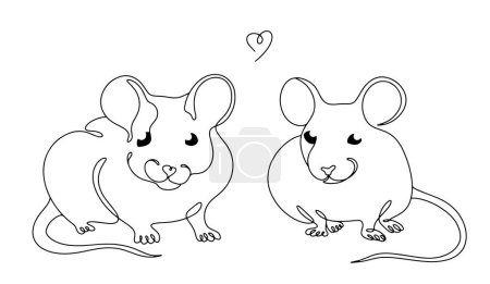 Zwei niedliche Linien gezeichnete Ratten. Allesfressende Nagetiere. Weltrattentag. Vektorillustration. Bilder, die in jeder Phase ohne den Einsatz von KI-Software erstellt werden. 