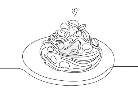 Ilustración de Una porción de carbonara. Delicioso plato italiano en forma de espaguetis con salsa, queso y guanciale. Ilustración vectorial. Imágenes producidas sin el uso de ningún tipo de software de IA en cualquier etapa. - Imagen libre de derechos