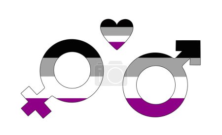 Weibliches und männliches Geschlechtszeichen. Vektorillustration in den Farben der asexuellen Flagge. Internationaler Tag der Asexualität. Bilder, die in jeder Phase ohne den Einsatz von KI-Software erstellt werden. 