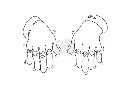 Die zitternden Hände eines älteren Mannes. Zittern ist das auffälligste Symptom der Parkinson-Krankheit. Welt-Parkinson-Tag. Vektorzeilenillustration für unterschiedliche Anwendungen.