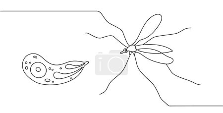 Illustration for An analgesic mosquito that transmits Plasmodium falciparum. Single-celled virus that causes malaria. World Malaria Day. Vector illustration. - Royalty Free Image