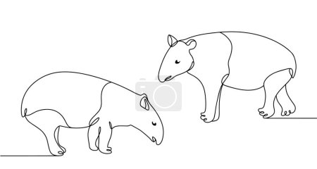 Dos tapires están uno al lado del otro. Herbívoros con un tronco pequeño. Animales del bosque. Día Mundial del Tapir. Ilustración vectorial para diferentes usos.