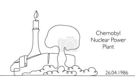 Explosion nucléaire à la centrale nucléaire de Tchernobyl. Jour de commémoration de ce désastre. Une bougie en mémoire de toutes les victimes. Journée internationale du souvenir de la catastrophe de Chornobyl. Illustration vectorielle.