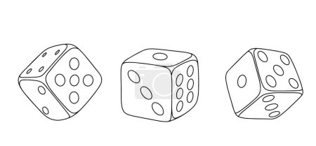 Illustration for Three dice from different angles. Dice for board games. They are often used to determine the number of moves on the board. International Tabletop Day. - Royalty Free Image