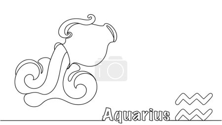 An overturned jug of water. Zodiac sign Aquarius. A graphic element drawn with a continuing line.