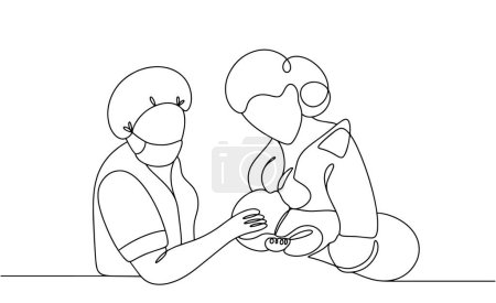 A midwife teaches a young mother how to properly attach her baby to the breast. Breastfeeding a baby. International Day of the Midwives.