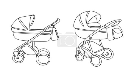 Chariot bébé. Dispositif pour le transport de jeunes enfants. Un appareil confortable pour marcher avec votre bébé. Illustration vectorielle.