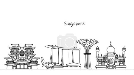 Ungewöhnliche Bauwerke in Singapur. Touristisches Stadtbild. Isolierter Vektor auf weißem Hintergrund.