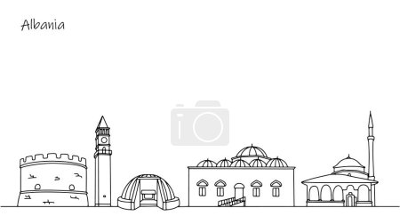 Museums, mosques and palaces of Albania. Architecture and cultural heritage of a European country. Illustration for different uses.