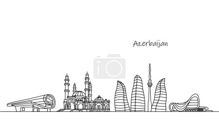 Illustration for Panorama of the streets of Azerbaijan. Favorite places of the country's residents and tourists. Simple line vector illustration. - Royalty Free Image