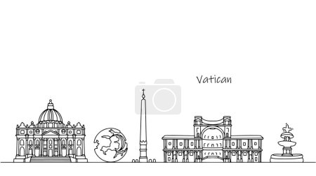 Ilustración de Hermosa arquitectura y monumentos inusuales que se pueden encontrar en el Vaticano. Paisaje urbano del estado más pequeño del mundo. Ilustración vectorial. - Imagen libre de derechos