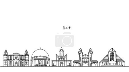 Panorama der Straßen Haitis. Die Wahrzeichen des Landes werden mit einer Linie gezeichnet, die für Postkarten, Visitenkarten, Hotels, Drucksachen und mehr verwendet werden kann. Vektor.