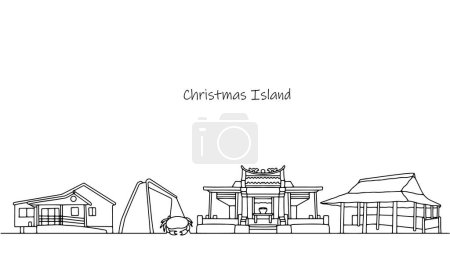 Lugares inusuales para visitar en la Isla de Navidad. Cultura y atracciones de la isla en el Océano Índico. Ilustración vectorial.