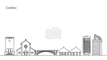 Contrast of architecture in the African country of Zambia. Panorama of street landscapes of the country. Hand drawn illustration.