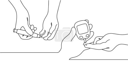 Medical analysis. Quickly measure blood glucose levels using a special device. Vector illustration.