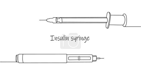 Two different insulin syringes. A small-volume medical device with a thin body and a short needle for administering insulin to patients with diabetes. Isolated vector on white background.