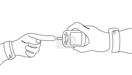 Measuring blood glucose levels using a glucometer. Diagnostics and prevention of diabetes. Simple hand drawn illustration. Vector.