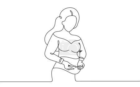 Una mujer embarazada con diabetes se inyecta insulina en el estómago. Apoyar el cuerpo durante el embarazo. Ilustración vectorial.
