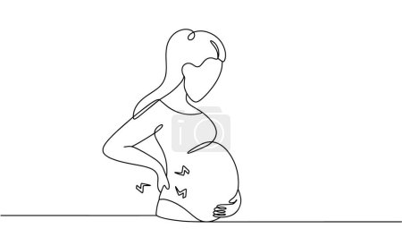 A pregnant woman experiences pain in the back area. Inflammatory process in the kidney during pregnancy. Simple illustration by hand.