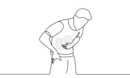 The man is holding his thigh and stomach. A person is feeling unwell. Simple vector illustration for different uses.