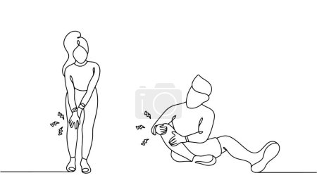 Illustration for A woman and a man are experiencing knee pain. The result of injury or bruise. Simple vector illustration on white background. - Royalty Free Image