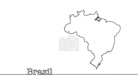 Ilustración de Mapa dibujado a mano de las fronteras nacionales de Brasil. El estado más grande de América Latina. Ilustración sencilla con una línea continua. - Imagen libre de derechos