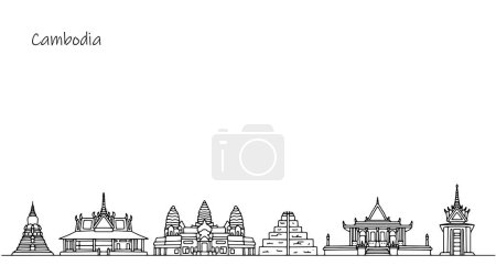 Téléchargez les illustrations : Panorama des beaux bâtiments du royaume du Cambodge. La splendeur des rues d'un pays asiatique. Illustration vectorielle pour différentes utilisations. - en licence libre de droit