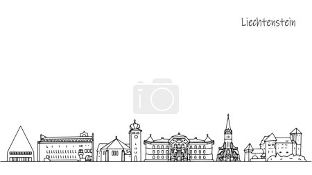 Panorama des rues du Liechtenstein. Lieux que les touristes adorent visiter dans ce pays européen. Illustration vectorielle.