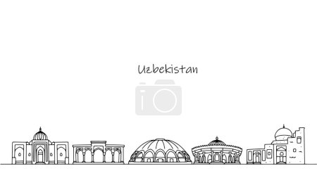 Stadtlandschaft Usbekistans. Straßen und Gebäude, die man hierzulande sehen kann. Eine einfache handgezeichnete Illustration zum Thema Reisen. Vektorillustration.