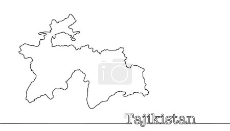 Téléchargez les illustrations : Silhouette des frontières d'un pays d'Asie centrale. Une carte simple du Tadjikistan, dessinée sur un fond blanc. Vecteur. - en licence libre de droit