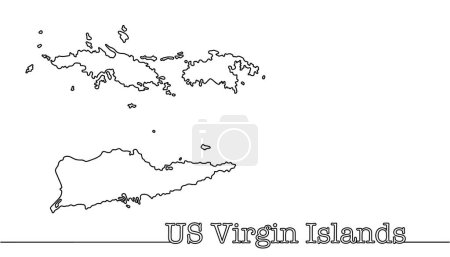 Hand-drawn map of the US Virgin Islands. A group of islands in the Caribbean Sea. Isolated vector on white background.