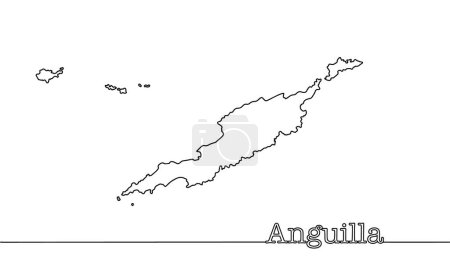 Anguilla's national borders, hand drawn with a line. Map of the island nation for different uses. Vector illustration.