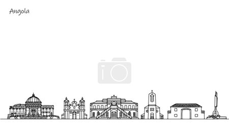 Architecture of Angola. The beauty of the streets of South Africa. Black and white illustration drawn with lines. Vector on the theme of tourism and travel.