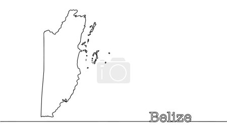 Continuous line silhouette of Belize. Geographic map of the state in Central America. Vector illustration.
