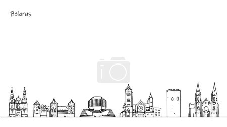 Stadtlandschaft Weißrusslands. Gebäude, Architektur und Sehenswürdigkeiten des Landes. Eine einfache Illustration für verschiedene Anwendungen.