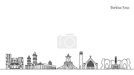 Attractions that attract tourists in the country of Burkina Faso. Beautiful architecture drawn with lines. Illustration on the theme of tourism and travel. Vector.