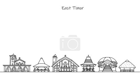 Architektur Osttimors mit historischer und kultureller Bedeutung. Handgezeichnete Stadtlandschaft eines asiatischen Landes. Touristischer Vektor.