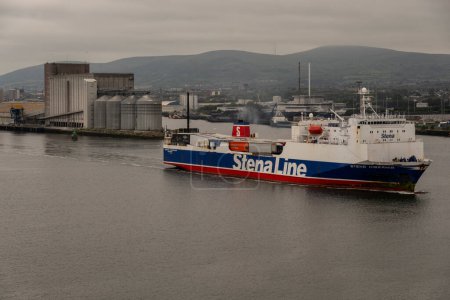 Photo for Belfast, Northern Ireland, UK. 7 June 2023. A Stena Line roll on roll off ferry underway on the River Lagan, Port of Belfast - Royalty Free Image
