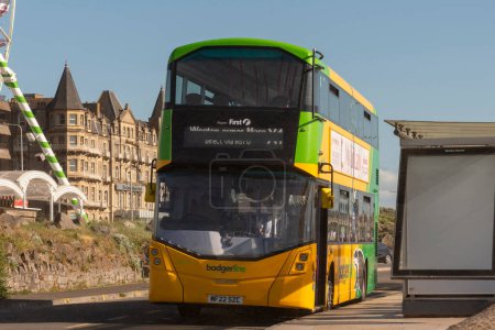 Photo for Weston Super Mare , North Somerset, England, UK.  25 June 2023. A Badger Line bus on South Parade in the holiday resort, Weston Super Mare, North Somerset. - Royalty Free Image