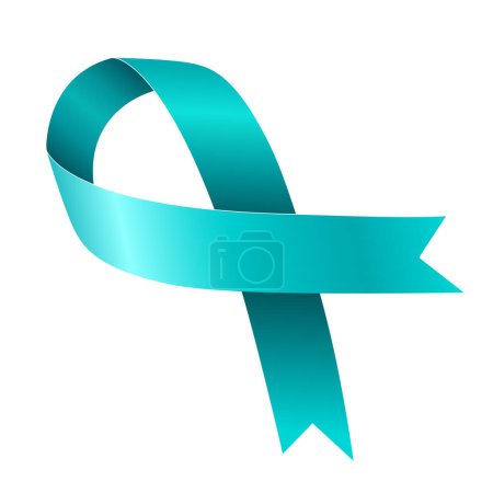 Illustration for Teal Awareness ribbon. Awareness for cervical cancer, Ovarian Cancer, Polycystic Ovary Syndrome (PCOS), Post Traumatic Stress Disorder(PTSD), Obsessive Compulsive Disorder(OCD). Vector 3d illustration - Royalty Free Image