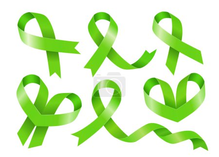 Mental Health Day. Organ Donation Month. Set of Green ribbons. Vector illustration.