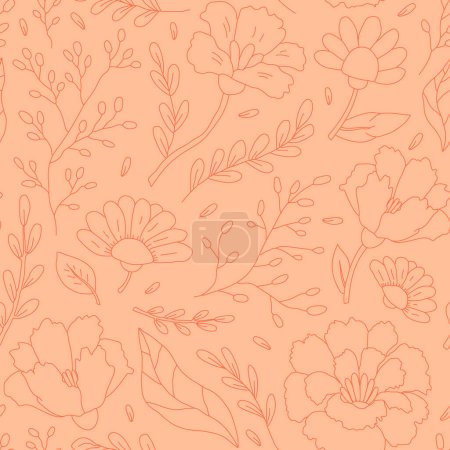 Illustration for Floral seamless pattern of cute abstract hand-drawn flowers and leaves. Modern vector illustration. - Royalty Free Image