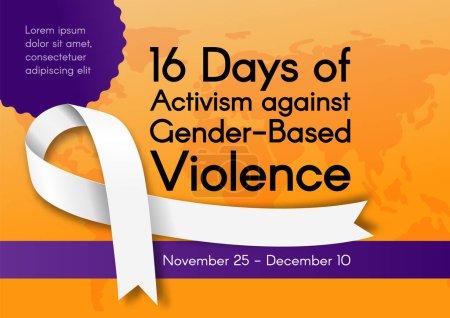 Téléchargez les illustrations : Bannière pour 16 jours d'activisme contre la violence sexiste avec ruban blanc. Illustration vectorielle colorée - en licence libre de droit