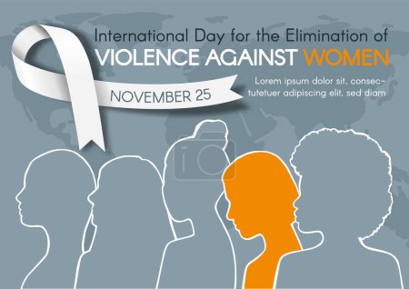 Téléchargez les illustrations : Affiche de la Journée internationale pour l'élimination de la violence à l'égard des femmes. Des femmes de différents groupes ethniques ensemble. illustration vectorielle plate moderne - en licence libre de droit