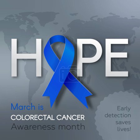 Illustration for Colorectal Cancer Awareness Month square poster with Blue ribbon. Vector illustration. - Royalty Free Image