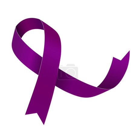 Testicular Cancer Awareness Month. Purple ribbon with a mustache. Vector illustration isolated on white.