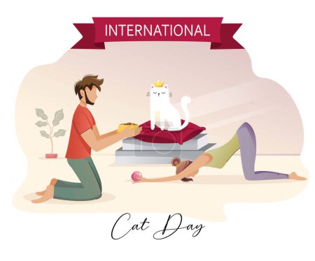 Illustration for International Cat Day illustration fun concept owner adore pet gradient card - Royalty Free Image