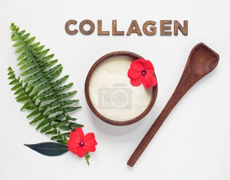 Collagen Powder in Bowl with Accents of Fern and Flowers