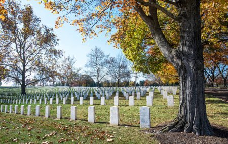 Foto de Dayton, Ohio, EE.UU. - 5 de noviembre de 2023: Dayton National Cemetery, c.1867, celebra 50 años como parte de National Cemetery Assoc. Las lápidas vistas aquí son parte de 55,359 internamientos totales. - Imagen libre de derechos